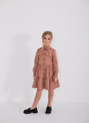 Платье вельветовое светлый беж пудровое платье коричневое школьное микровельвет праздничное подростковое для девочки5 фото