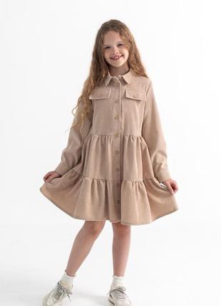 Платье вельветовое светлый беж пудровое платье коричневое школьное микровельвет праздничное подростковое для девочки1 фото