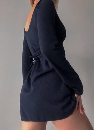 Трендовое платье со шнуровкой на спине завязками корсетом декольте рукавами клеш короткая свободного кроя мини вз ангоры рубчик утепленная теплая10 фото
