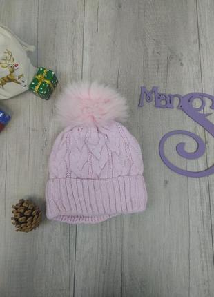 Комплект шапка и снуд для девочки kraft вязаный на флисе с помпоном зимний розовый размер 52-542 фото