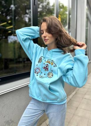 Классные худи на флисе с капюшоном, с прикольным принтом "космос"🌎☄️