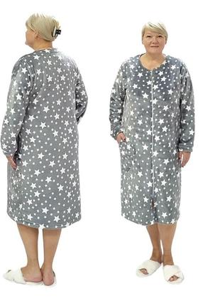 Женский теплый махровый халат на молнии большого размера4 фото