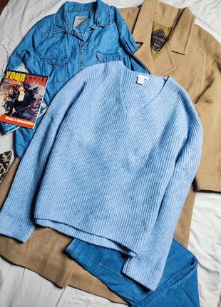 H&m свитер оверсайз свободный вязаный голубой