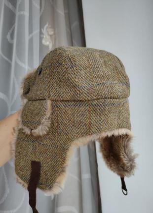 Шерстяна шапка harris tweed твідова шапка вушанка harris tweed charles trapper hat шапка авіатор3 фото