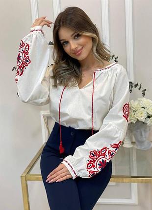 Колоритна блуза вишиванка, українська вишиванка, етно сорочка з вишивкою