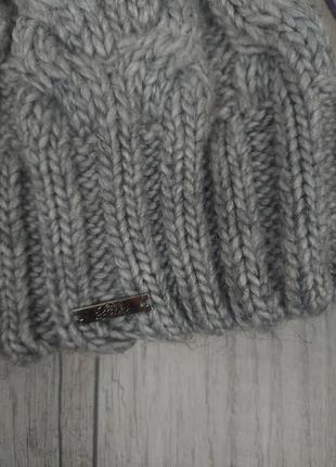 Женская шапка gian зимняя вязаная на флисе с помпоном серая размер 57-583 фото