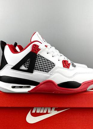 Мужские кроссовки nike air jordan 4 retro white red fur