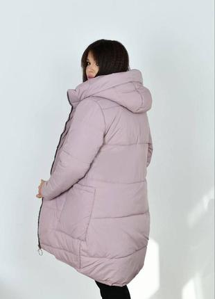 Куртка пальто жіноча тепла зимова на зиму базова з капюшоном стьобана утеплена чорна сіра графіт зелена рожева пуховик батал довга великих розмірів4 фото