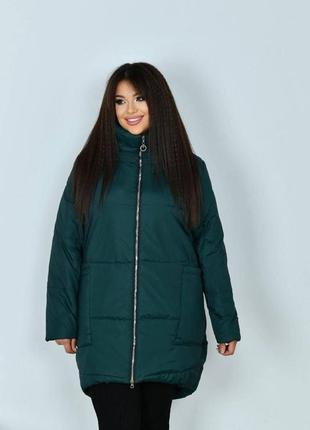 Куртка пальто женская теплая зимняя на зиму базовая с капюшоном стеганая черная серая графит зеленая розовая пуховик батал длинная больших размеров1 фото