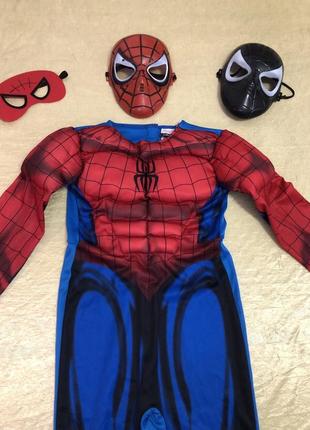 Яскравий карнавальний костюм спайдермен людина-павук на 7-8 років, об'ємні м'язи2 фото