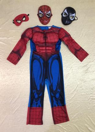 Яркий карнавальный костюм спайдермэн человек-паук на 7-8 лет, объемные мышцы