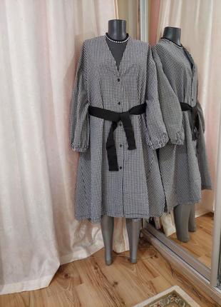 Котоновое с карманами, пояском и разрезами по бокам платье 👗 рубашка большого размера