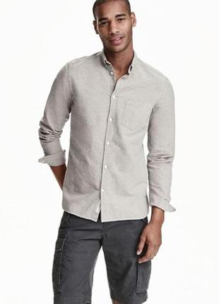 Оригинальная рубашка из смесового льна от бренда h&m 0363947004 разм. l