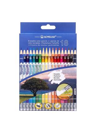 Набор карандашей цветных стираемых acmeliae 18шт., круглый корпус, 43739