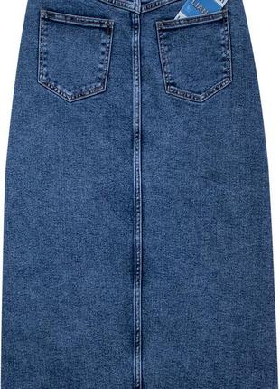Длинная джинсовая юбка миди на пуговицах голубого цвета3 фото