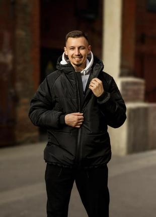 Мужская зимняя куртка черная удлиненная до -25*с пуховик с капюшоном теплый (b)