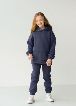 Дитячий флісовий спортивний костюм зимовий графіт комплект оверсайз худі + штани на зиму (b)
