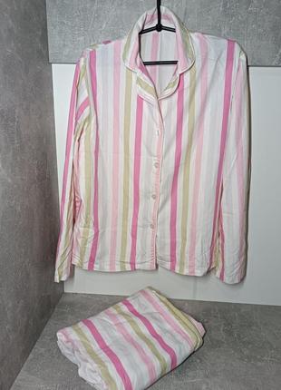 Коттоновая пижама в полоску батал, натуральная пижама двуйка, одежда для дома и сна,пижама большого размера