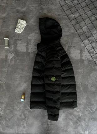 Чоловіча зимова куртка stone island чорна до -20*с тепла пуховик стон айленд з капюшоном (b)7 фото