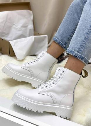 Жіночі черевики dr. martens jadon mono white fur no logo хутро зима знижка sale | smb