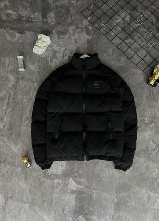 Мужская зимняя куртка stone island черная до -20*с дутая без капюшона пуховик стон айленд (b)
