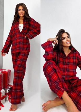 Жіноча піжама 💫 новорічна піжама в клітинку для жінок5 фото