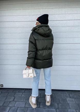 Куртка женская теплая зимняя на зиму короткая длинная базовая с капюшоном стеганая черная хаки пуховик батал3 фото
