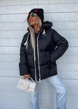 Куртка женская теплая зимняя на зиму короткая длинная базовая с капюшоном стеганая черная хаки пуховик батал4 фото