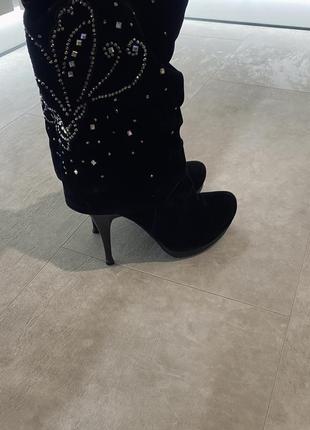 Vina vestina размер 36 в наличии женские ботинки демисезонные полуботинки черные замшевые на каблуке на шпильке со стразами на замке1 фото