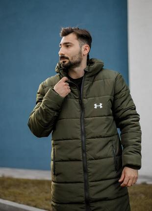 Мужская зимняя парка under armour спортивная хаки до -25*с куртка андер армор удлиненная с капюшоном (b)3 фото