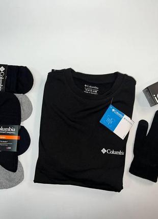 Мужской зимний подарочный набор columbia черный термобелье + носки + перчатки комплект коламбия (b)2 фото