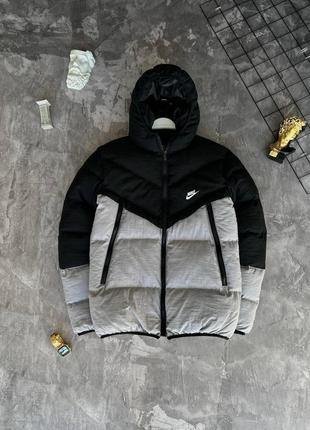 Мужская зимняя куртка nike серая с черным до -20*с дутая пуховик найк с капюшоном (b)