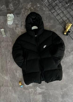 Мужская зимняя куртка nike черная до -20*с дутая пуховик найк с капюшоном (b)
