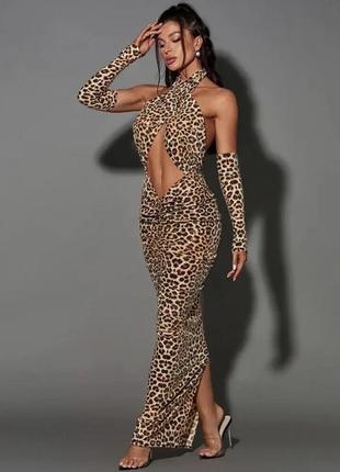 Костюм, комплект,платье леопардовое с рукавами,с вырезом,с открытой спинкой5 фото