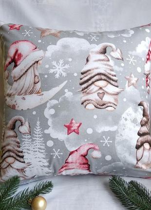 Новорічна наволочка з гномами 35*35  з бавовни