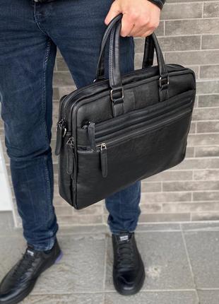 Мужская деловая сумка для документов ноутбука а4 через плечо pu кожа1 фото
