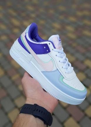 Женские кроссовки nike air force 1 shadow белые с сиреневым с бирюзой3 фото