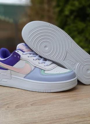 Женские кроссовки nike air force 1 shadow белые с сиреневым с бирюзой6 фото