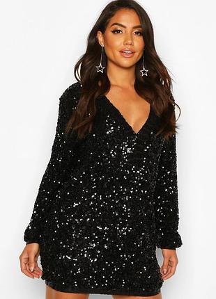 Неймовірна жіноча сукня в паєтках з v-образам вирізом boohoo розмір 14
