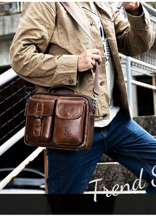 Мужская стильная сумка-мессенджер из натуральной кожи. laoshizi.2 фото