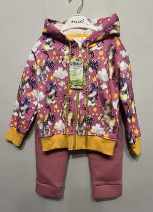 Новый теплий костюм единорог рожевий 98