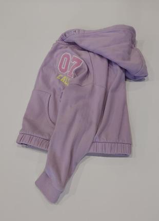 Укороченная, утепленная флисом кофта, свитшот на молнии m&s лавандового цвета 6-9 лет5 фото