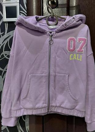 Укороченная, утепленная флисом кофта, свитшот на молнии m&s лавандового цвета 6-9 лет