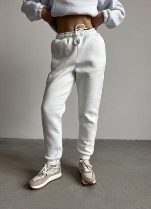 Женские зимние спортивные штаны белые трехнитка на флисе lina брюки на зиму (b)2 фото