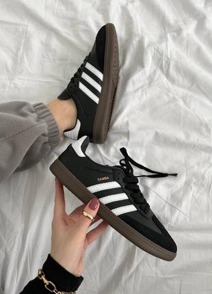 Женские кроссовки adidas samba black white кожаные адидас самба