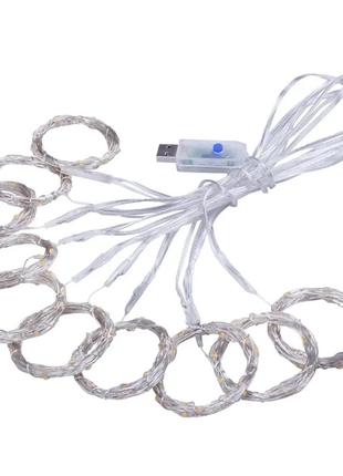 Гирлянда штора от usb, 3x2м, с пультом, теплая белая