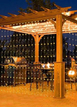 Гирлянда штора от usb, 3x2м, с пультом, теплая белая