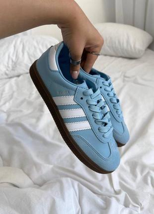 Женские кроссовки adidas samba blue white кожаные адидас самба1 фото