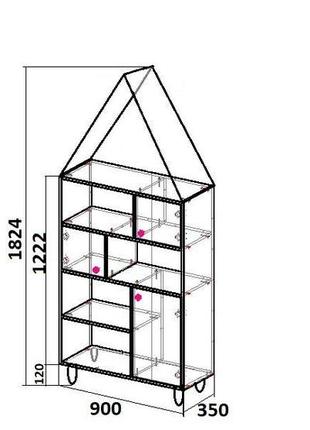 Стеллаж домик с полками в детскую 1824х900х350 мм серый3 фото