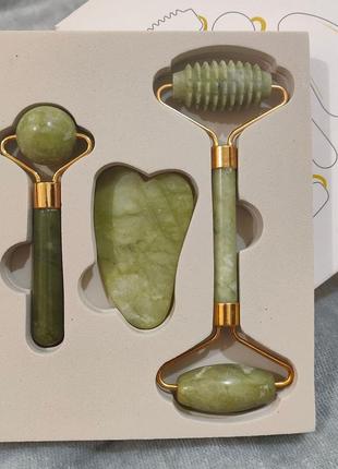 Массажер нефритовый для красоты лица, глаз, шеи, лба, набор 3 в 1 anti-aging facial massage gift set